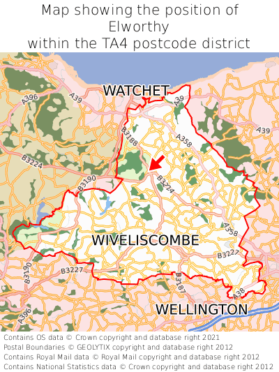 Map showing location of Elworthy within TA4