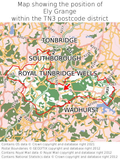 Map showing location of Ely Grange within TN3