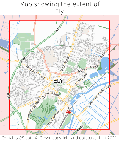 Map showing extent of Ely as bounding box