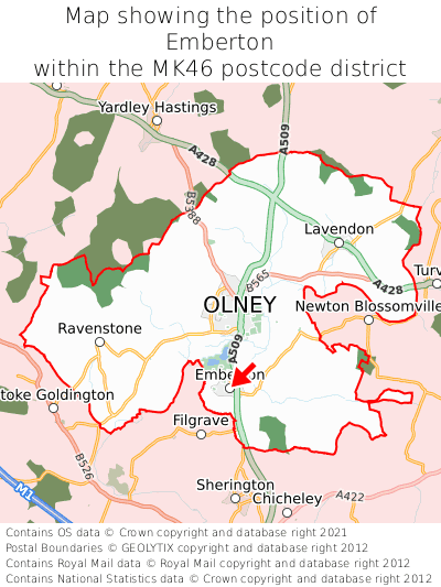 Map showing location of Emberton within MK46