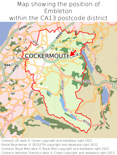 Map showing location of Embleton within CA13