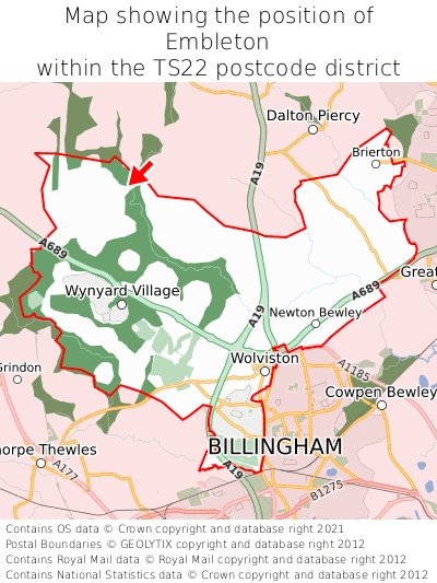 Map showing location of Embleton within TS22