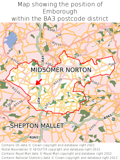 Map showing location of Emborough within BA3