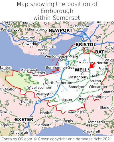 Map showing location of Emborough within Somerset