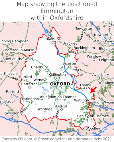 Map showing location of Emmington within Oxfordshire