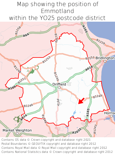 Map showing location of Emmotland within YO25