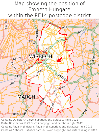 Map showing location of Emneth Hungate within PE14