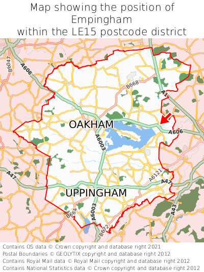 Map showing location of Empingham within LE15