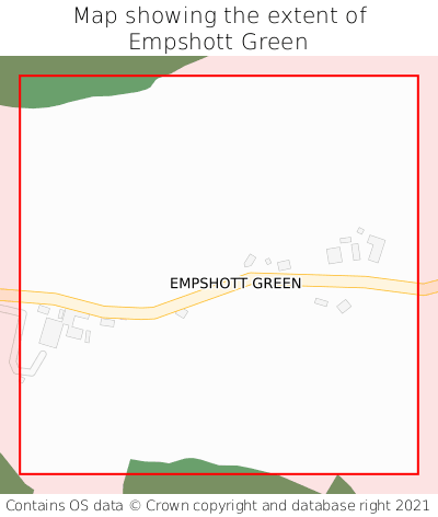 Map showing extent of Empshott Green as bounding box