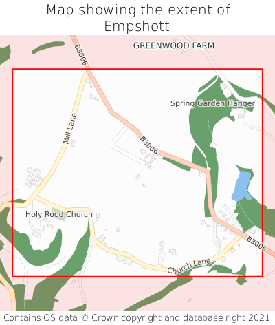 Map showing extent of Empshott as bounding box
