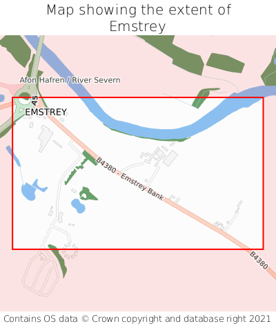 Map showing extent of Emstrey as bounding box