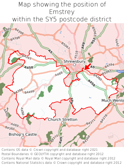 Map showing location of Emstrey within SY5