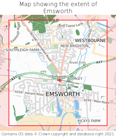 Map showing extent of Emsworth as bounding box