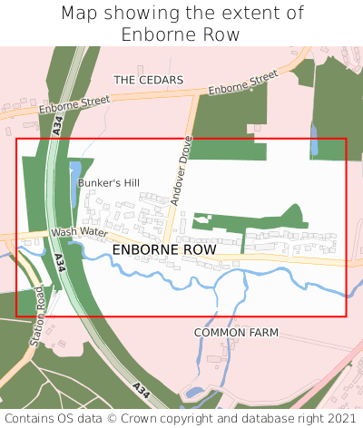 Map showing extent of Enborne Row as bounding box
