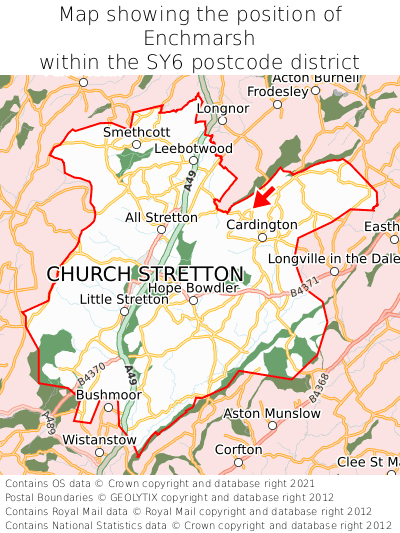 Map showing location of Enchmarsh within SY6