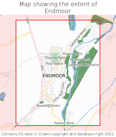 Map showing extent of Endmoor as bounding box