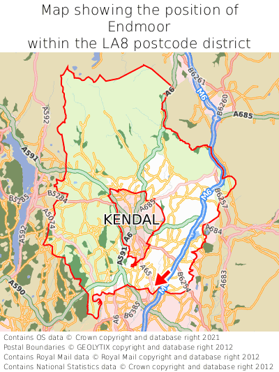 Map showing location of Endmoor within LA8