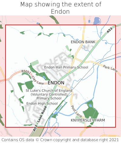 Map showing extent of Endon as bounding box