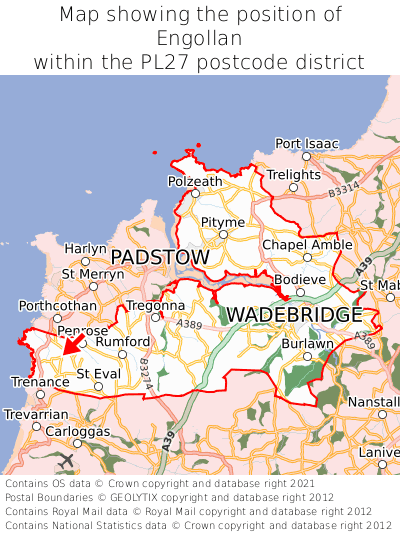 Map showing location of Engollan within PL27