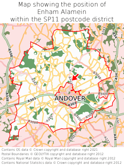 Map showing location of Enham Alamein within SP11