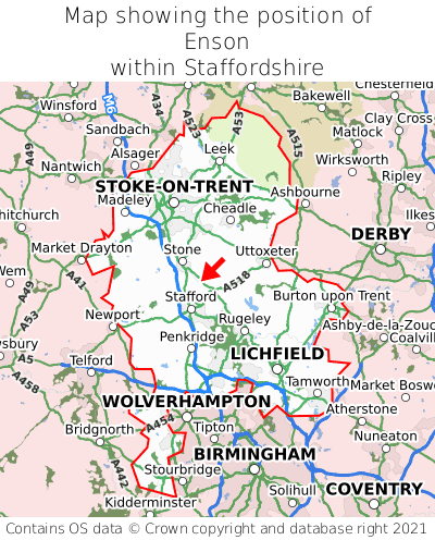 Map showing location of Enson within Staffordshire