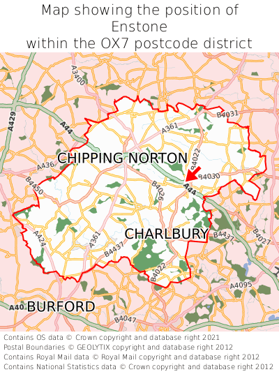 Map showing location of Enstone within OX7