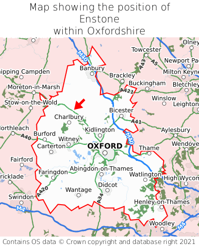 Map showing location of Enstone within Oxfordshire