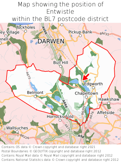 Map showing location of Entwistle within BL7