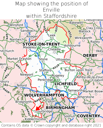 Map showing location of Enville within Staffordshire