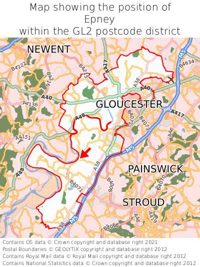 Map showing location of Epney within GL2