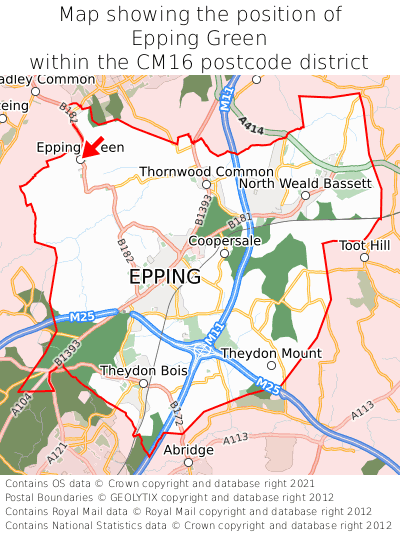Map showing location of Epping Green within CM16