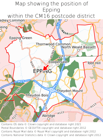 Map showing location of Epping within CM16