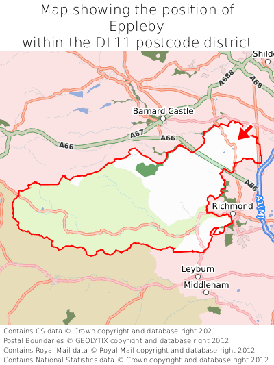 Map showing location of Eppleby within DL11