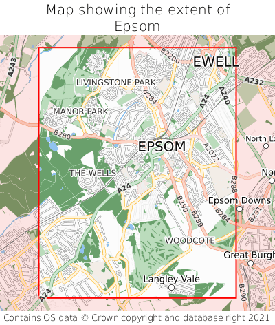 Map showing extent of Epsom as bounding box