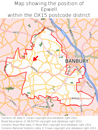 Map showing location of Epwell within OX15