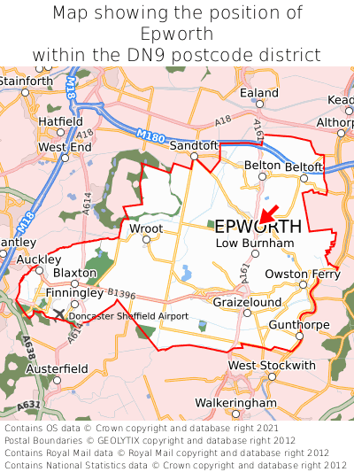 Map showing location of Epworth within DN9