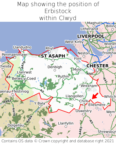 Map showing location of Erbistock within Clwyd