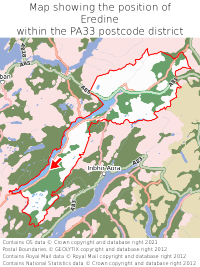 Map showing location of Eredine within PA33