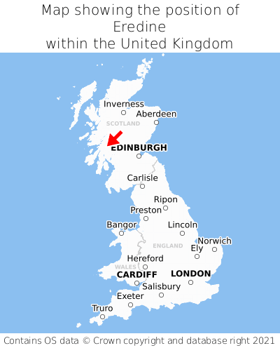 Map showing location of Eredine within the UK