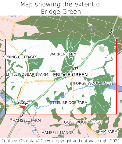 Map showing extent of Eridge Green as bounding box