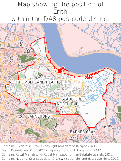 Map showing location of Erith within DA8