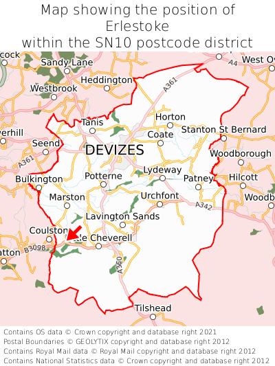 Map showing location of Erlestoke within SN10