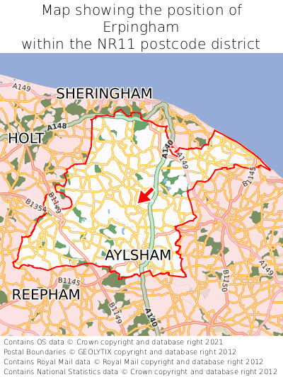 Map showing location of Erpingham within NR11