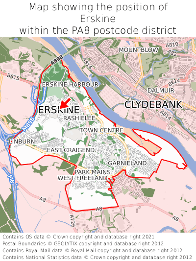 Map showing location of Erskine within PA8