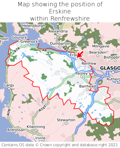 Map showing location of Erskine within Renfrewshire