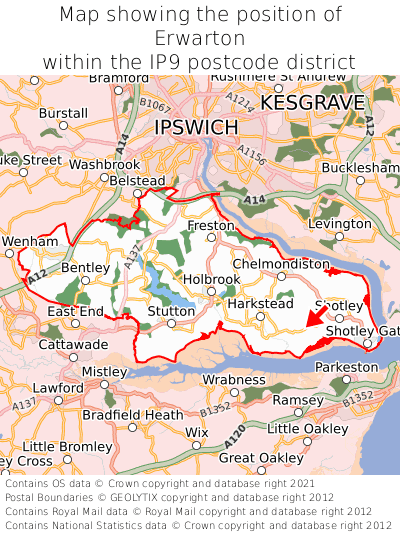 Map showing location of Erwarton within IP9