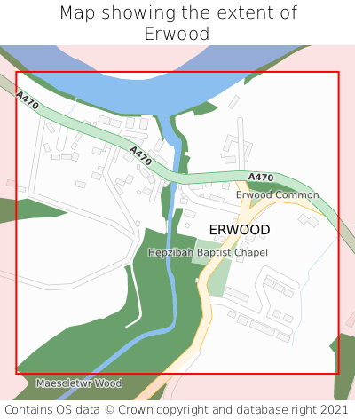 Map showing extent of Erwood as bounding box