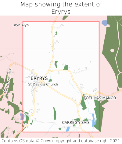Map showing extent of Eryrys as bounding box