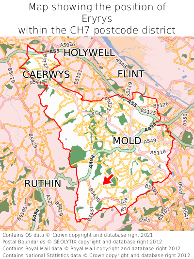 Map showing location of Eryrys within CH7