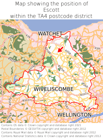 Map showing location of Escott within TA4